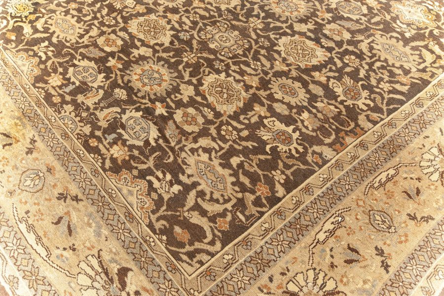 Antique Persian Malayer Brown, Beige and Blue Handwoven Wool Rug BB5893