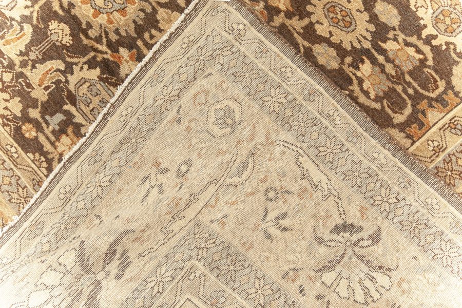 Antique Persian Malayer Brown, Beige and Blue Handwoven Wool Rug BB5893