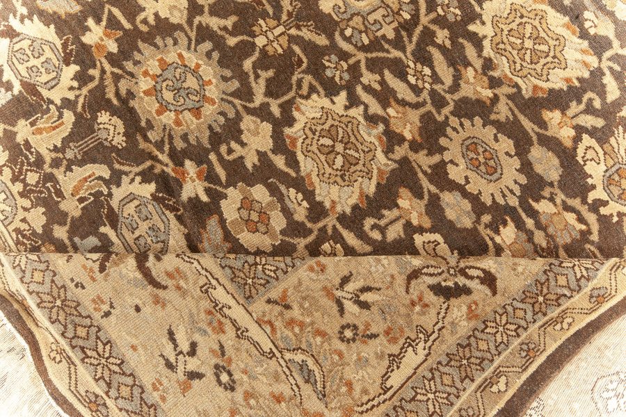 Antique Persian Malayer Brown, Beige and Blue Handwoven Wool Rug BB5893