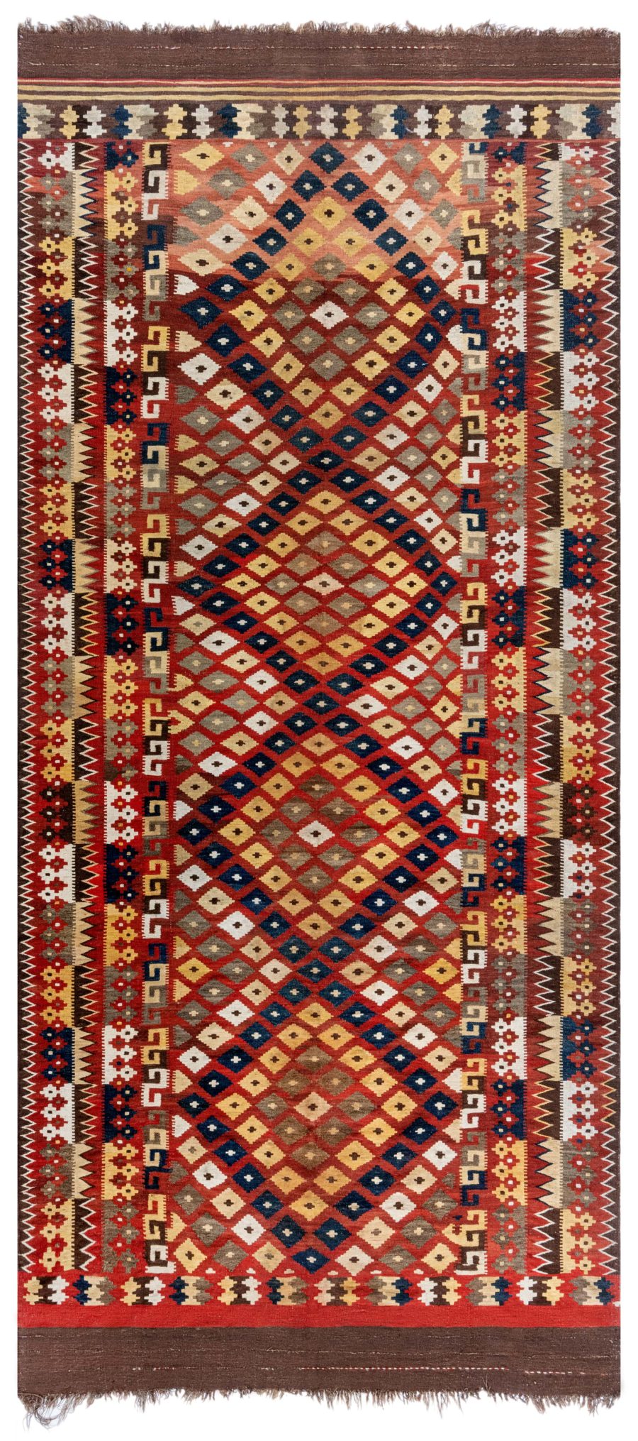 Vintage Bold, Yellow, Gray, Blue and Red Hand Knotted Wool Kilim Rug BB5943