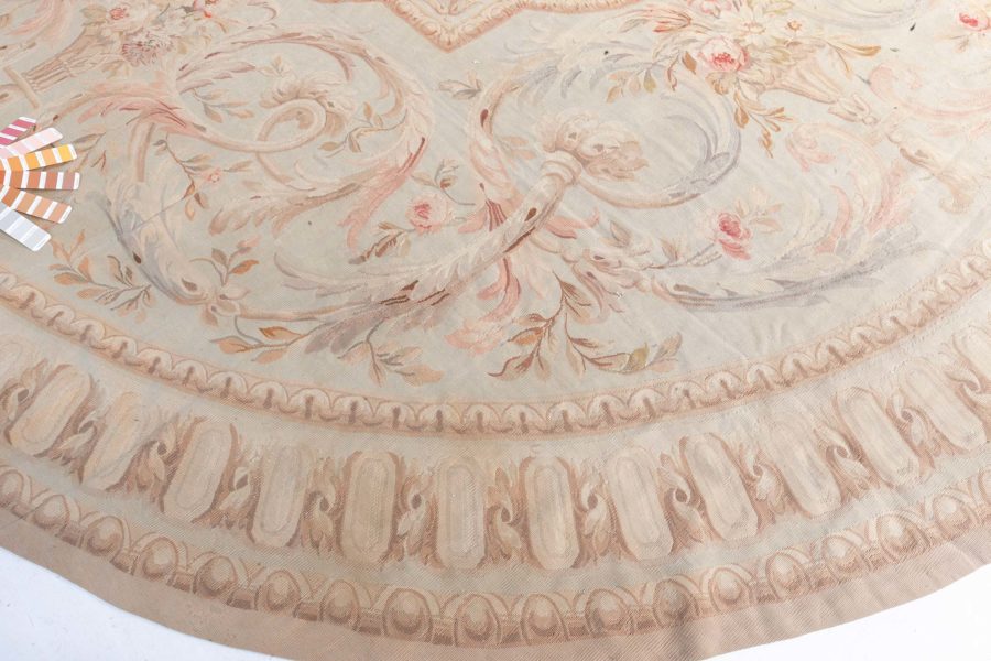 Authentic 19th Century Aubusson Round Handmade Wool Carpet BB0135