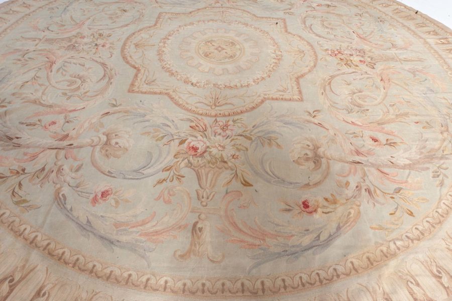 Authentic 19th Century Aubusson Round Handmade Wool Carpet BB0135