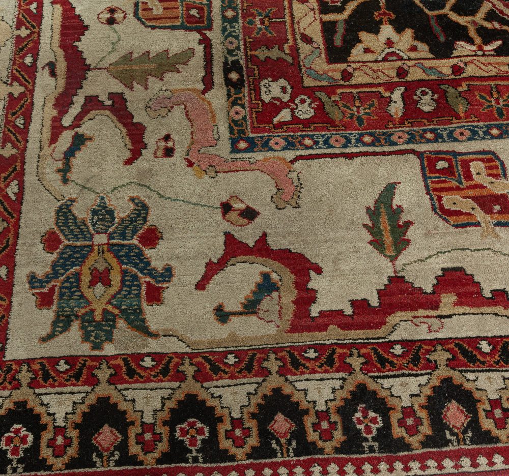 Antique Indian Agra Bold, Botanic, Handmade Wool Rug BB0280