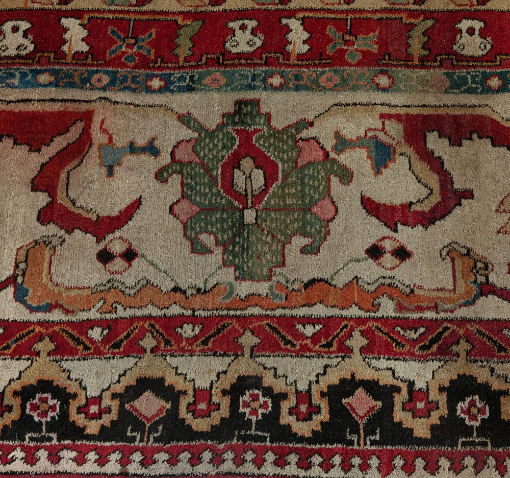 Antique Indian Agra Bold, Botanic, Handmade Wool Rug BB0280