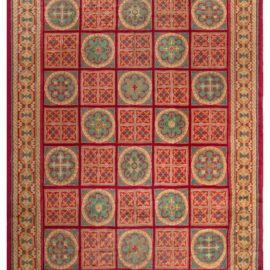 Spanish Vintage Floral Tan Hand-Knotted Wool Rug BB0480