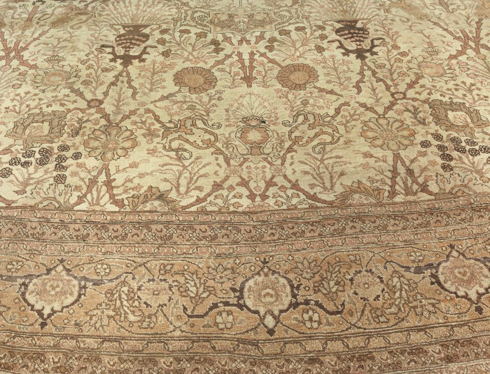 Antique Persian Tabriz Botanic Gray Handmade Wool Rug BB0507