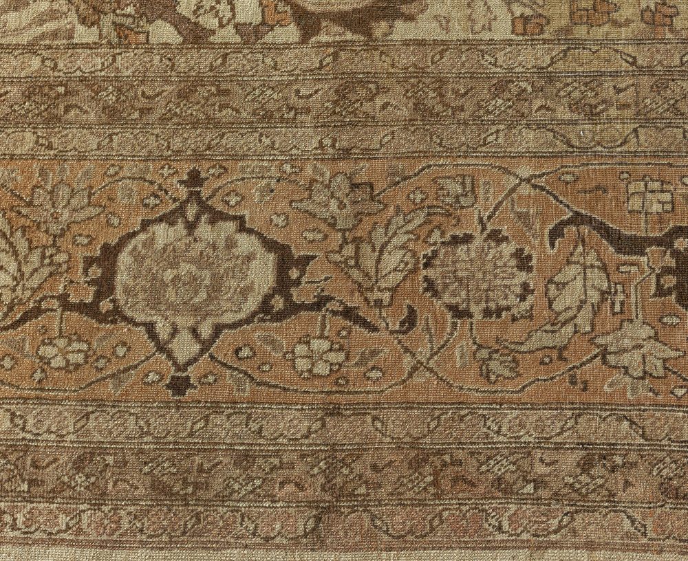 Antique Persian Tabriz Botanic Gray Handmade Wool Rug BB0507