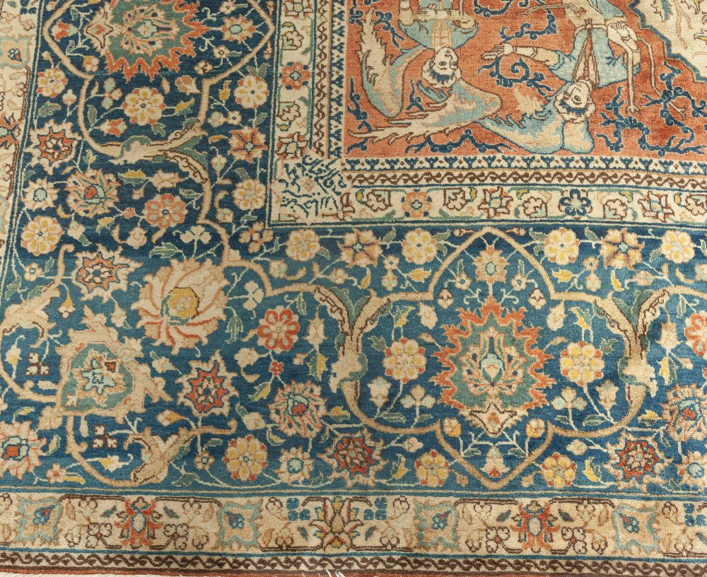 Authentic Persian Tabriz Beige, Blue, Red Handwoven Wool Carpet BB0642