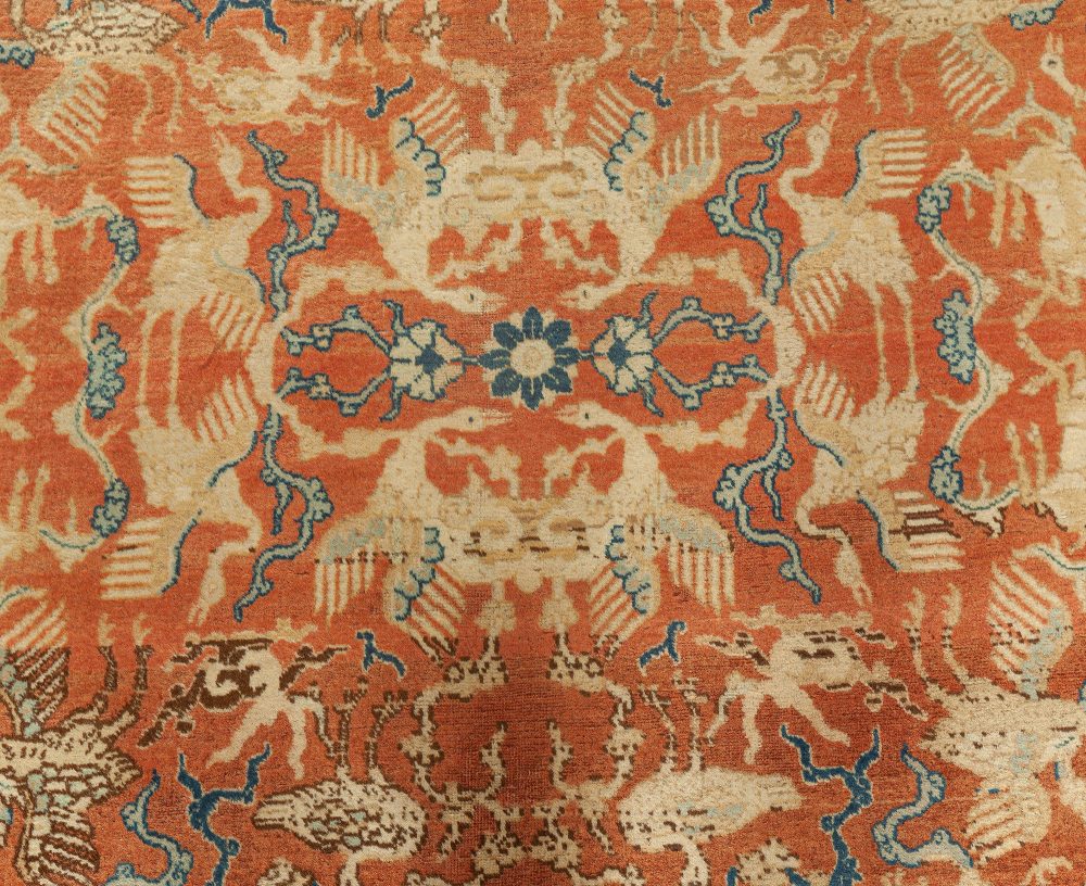 Authentic Persian Tabriz Beige, Blue, Red Handwoven Wool Carpet BB0642