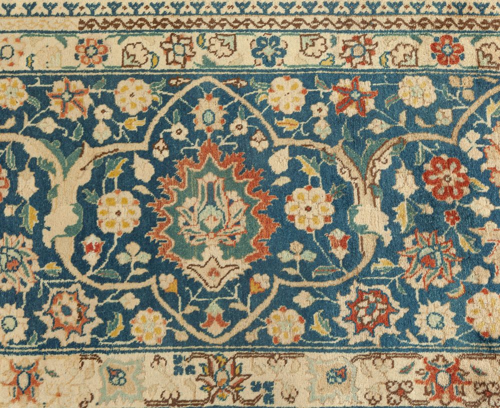 Authentic Persian Tabriz Beige, Blue, Red Handwoven Wool Carpet BB0642