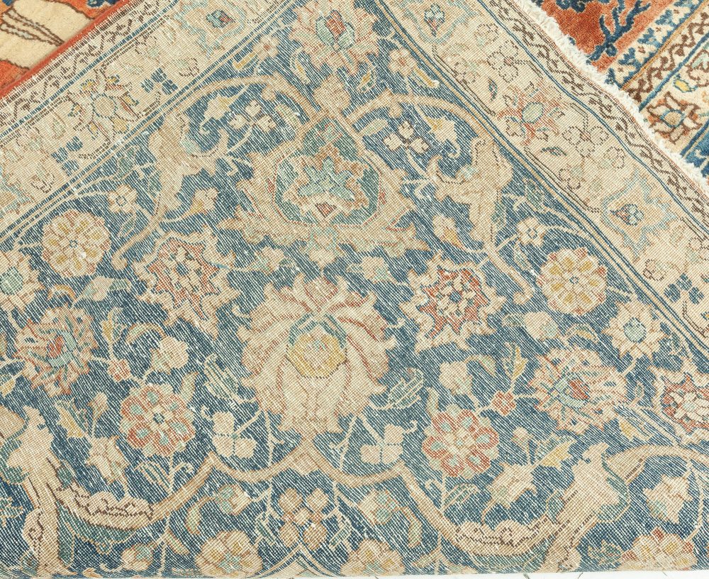 Authentic Persian Tabriz Beige, Blue, Red Handwoven Wool Carpet BB0642