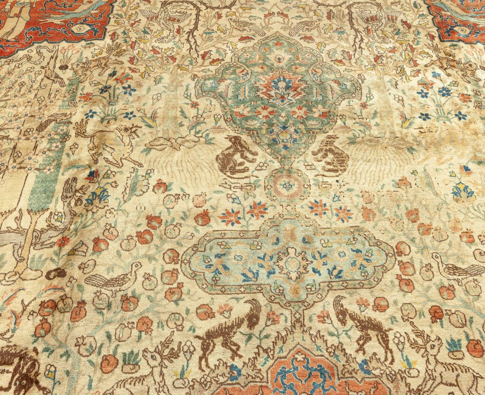 Authentic Persian Tabriz Beige, Blue, Red Handwoven Wool Carpet BB0642