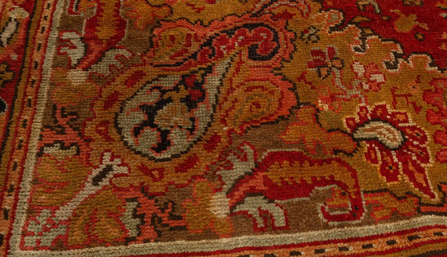 Antique English Axminster Red Handmade Wool Rug BB0749