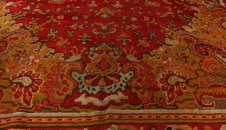 Antique English Axminster Red Handmade Wool Rug BB0749