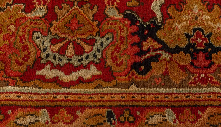 Antique English Axminster Red Handmade Wool Rug BB0749