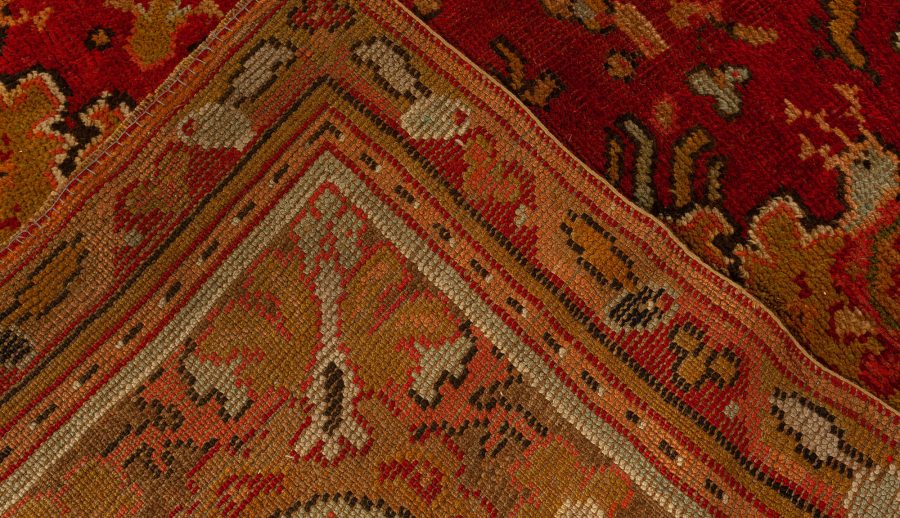 Antique English Axminster Red Handmade Wool Rug BB0749