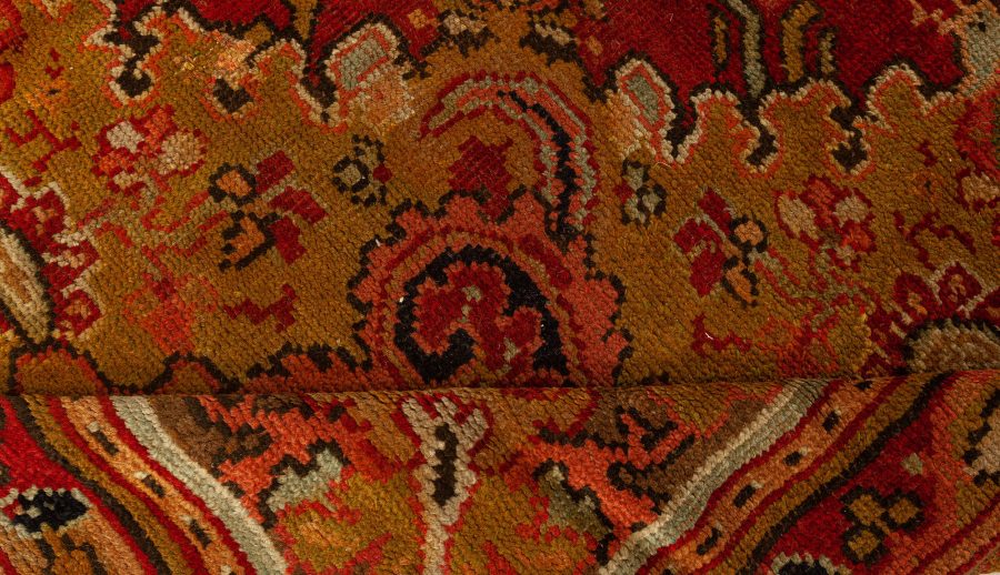 Antique English Axminster Red Handmade Wool Rug BB0749