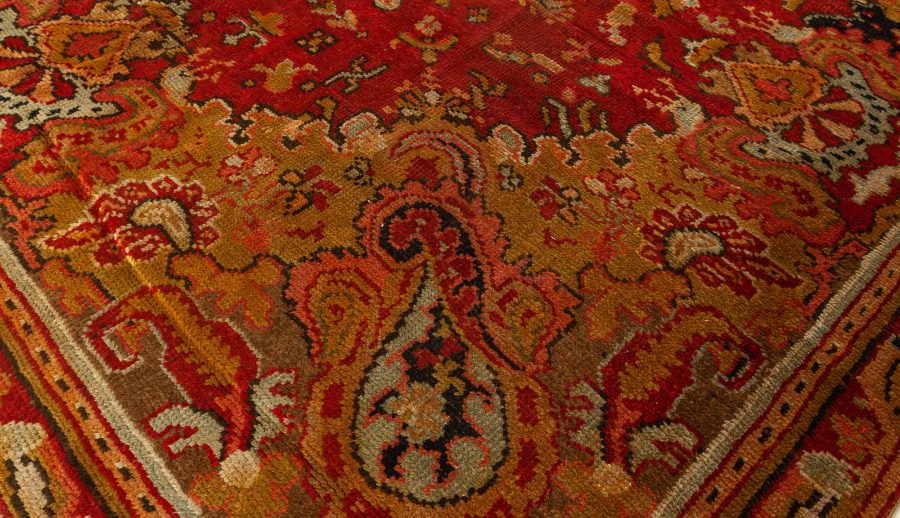 Antique English Axminster Red Handmade Wool Rug BB0749