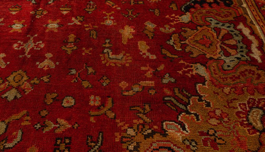 Antique English Axminster Red Handmade Wool Rug BB0749