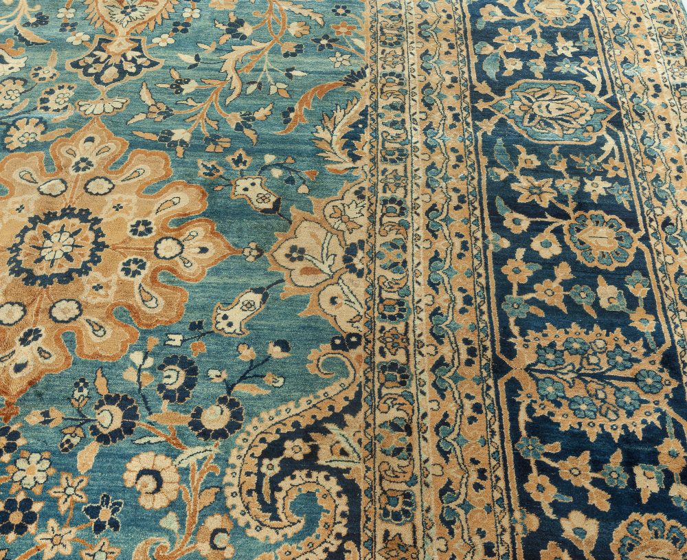 Authentic Persian Kerman Blue Floral Handmade Wool Rug BB0769