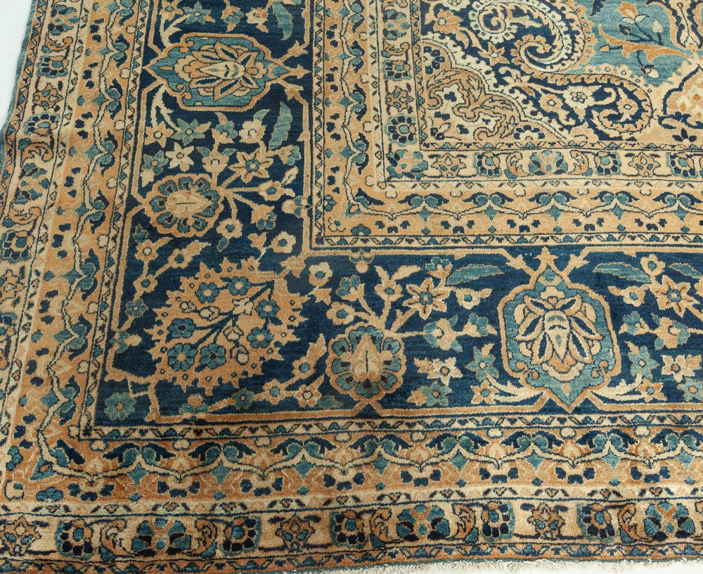 Authentic Persian Kerman Blue Floral Handmade Wool Rug BB0769