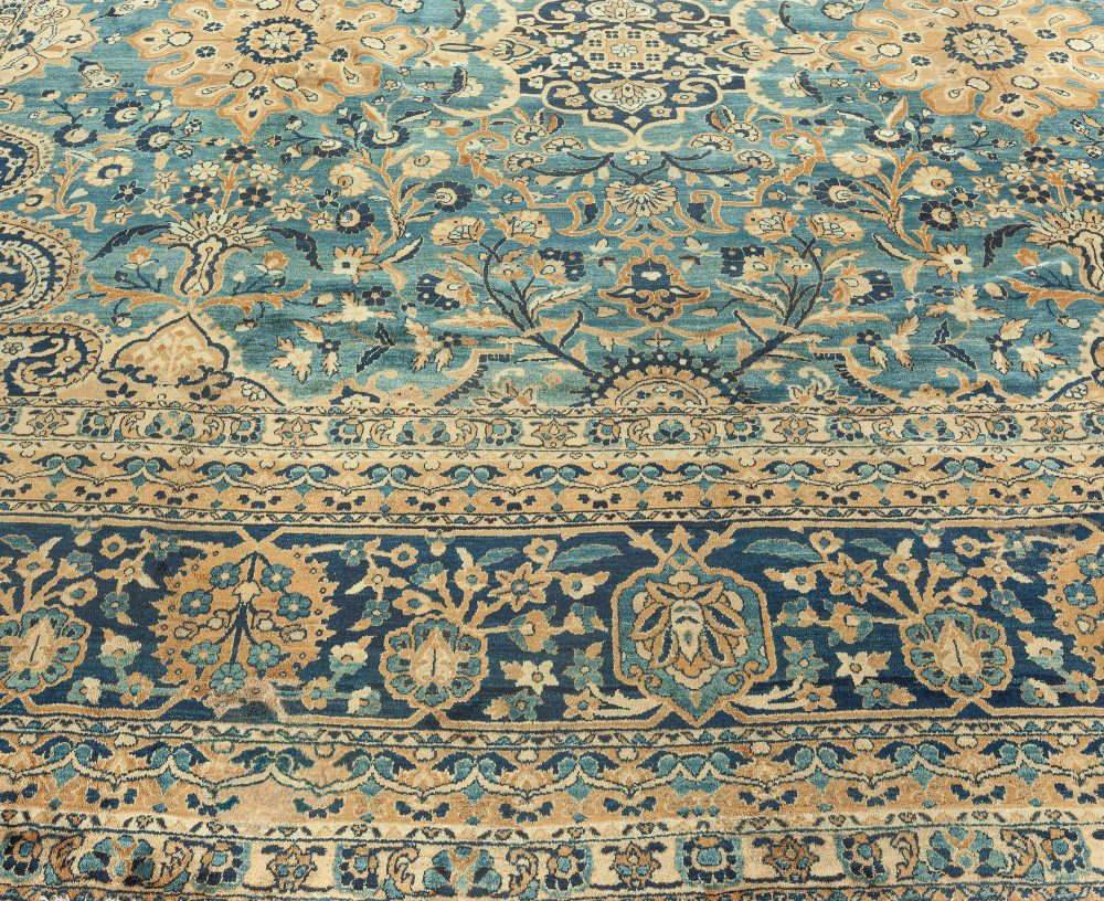 Authentic Persian Kerman Blue Floral Handmade Wool Rug BB0769