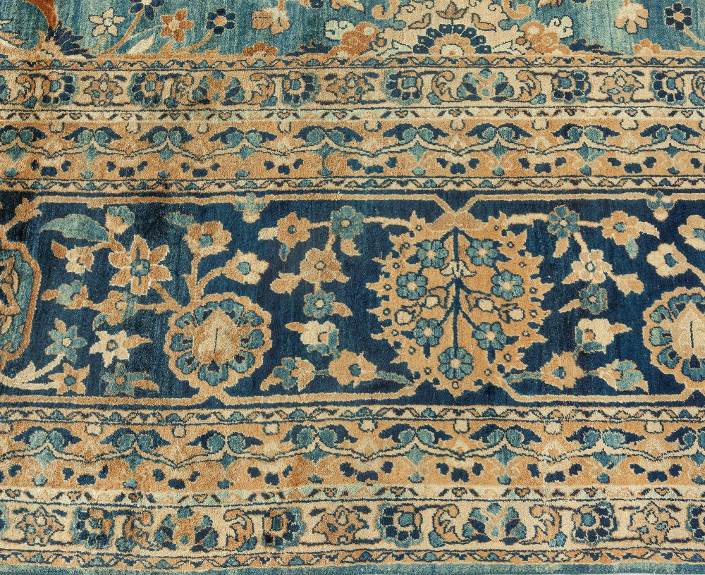 Authentic Persian Kerman Blue Floral Handmade Wool Rug BB0769