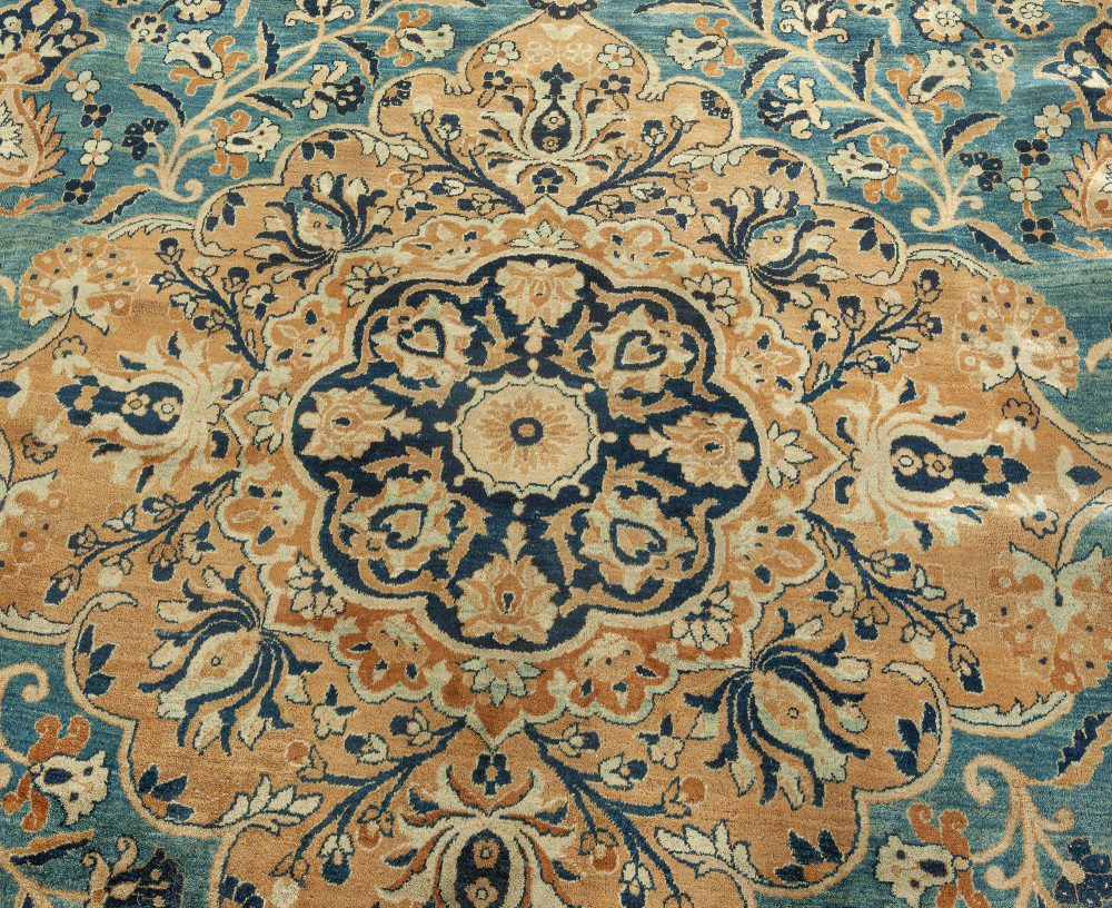 Authentic Persian Kerman Blue Floral Handmade Wool Rug BB0769