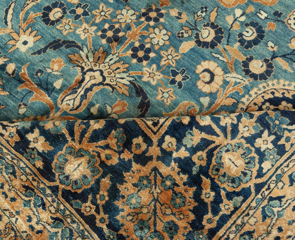 Authentic Persian Kerman Blue Floral Handmade Wool Rug BB0769
