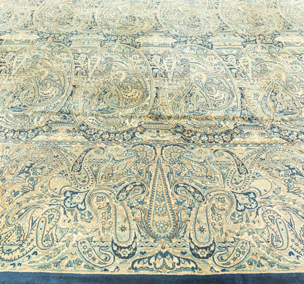 Antique Persian Kirman Floral Beige Handmade Wool Rug BB0772