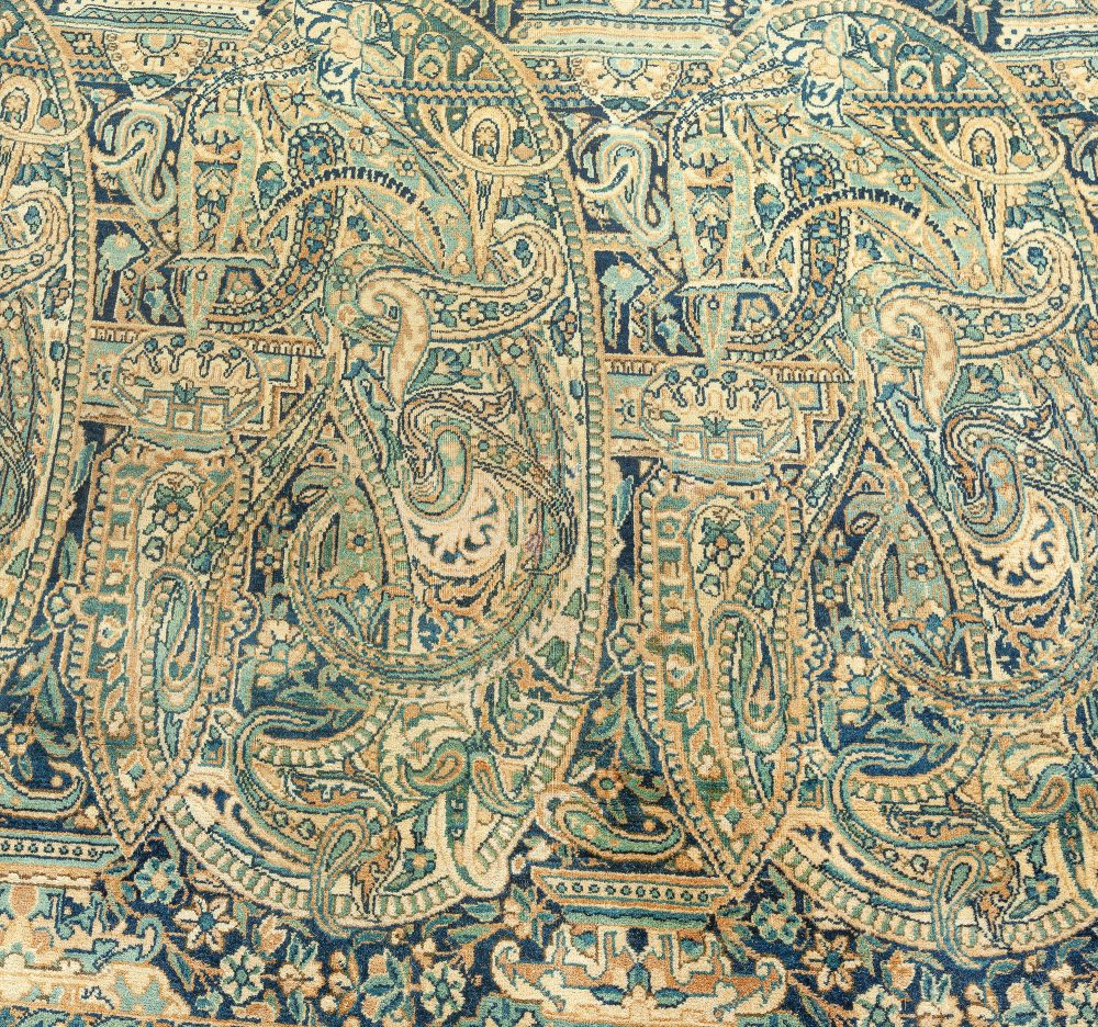 Antique Persian Kirman Floral Beige Handmade Wool Rug BB0772