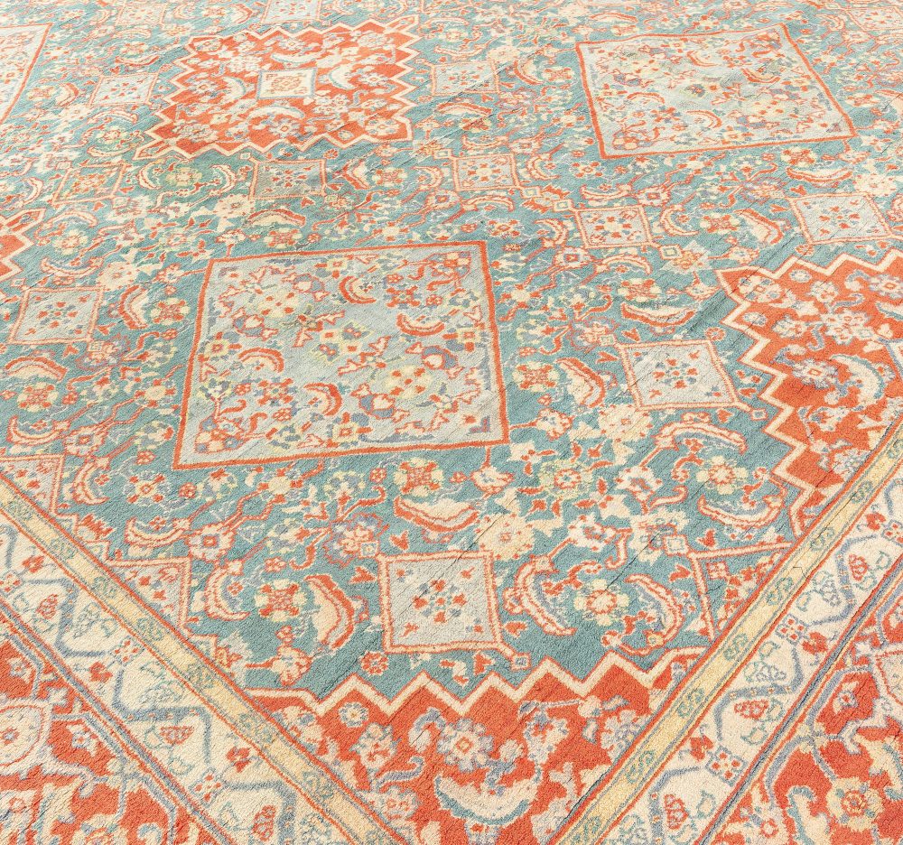 Fine Antique Indian Agra Red and Blue Handmade Rug BB0912