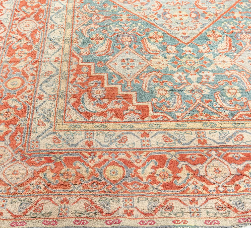 Fine Antique Indian Agra Red and Blue Handmade Rug BB0912