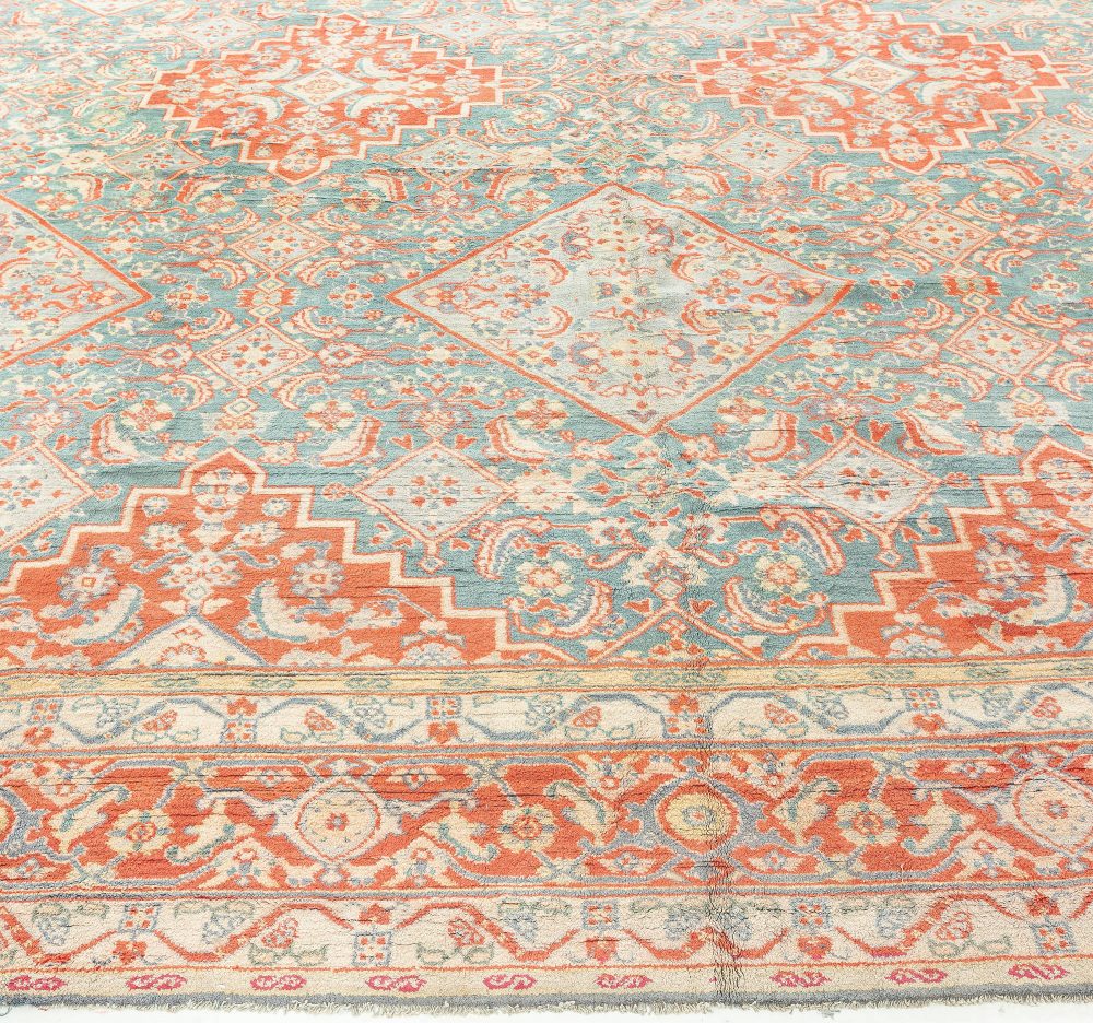 Fine Antique Indian Agra Red and Blue Handmade Rug BB0912