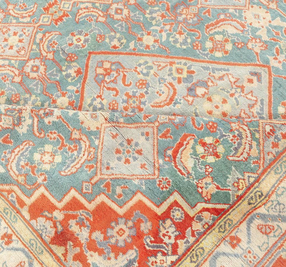 Fine Antique Indian Agra Red and Blue Handmade Rug BB0912