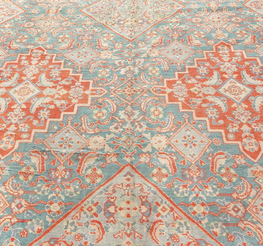 Fine Antique Indian Agra Red and Blue Handmade Rug BB0912