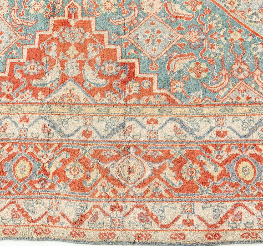 Fine Antique Indian Agra Red and Blue Handmade Rug BB0912