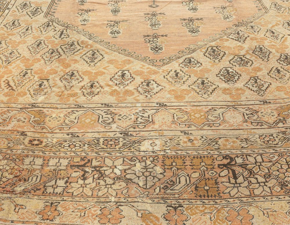 19th Century Turkish Ghiordes Beige Handwoven Wool Rug BB0921