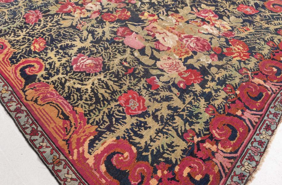 Antique Caucasian Karabagh Blue Botanic Handmade Wool Rug BB0975