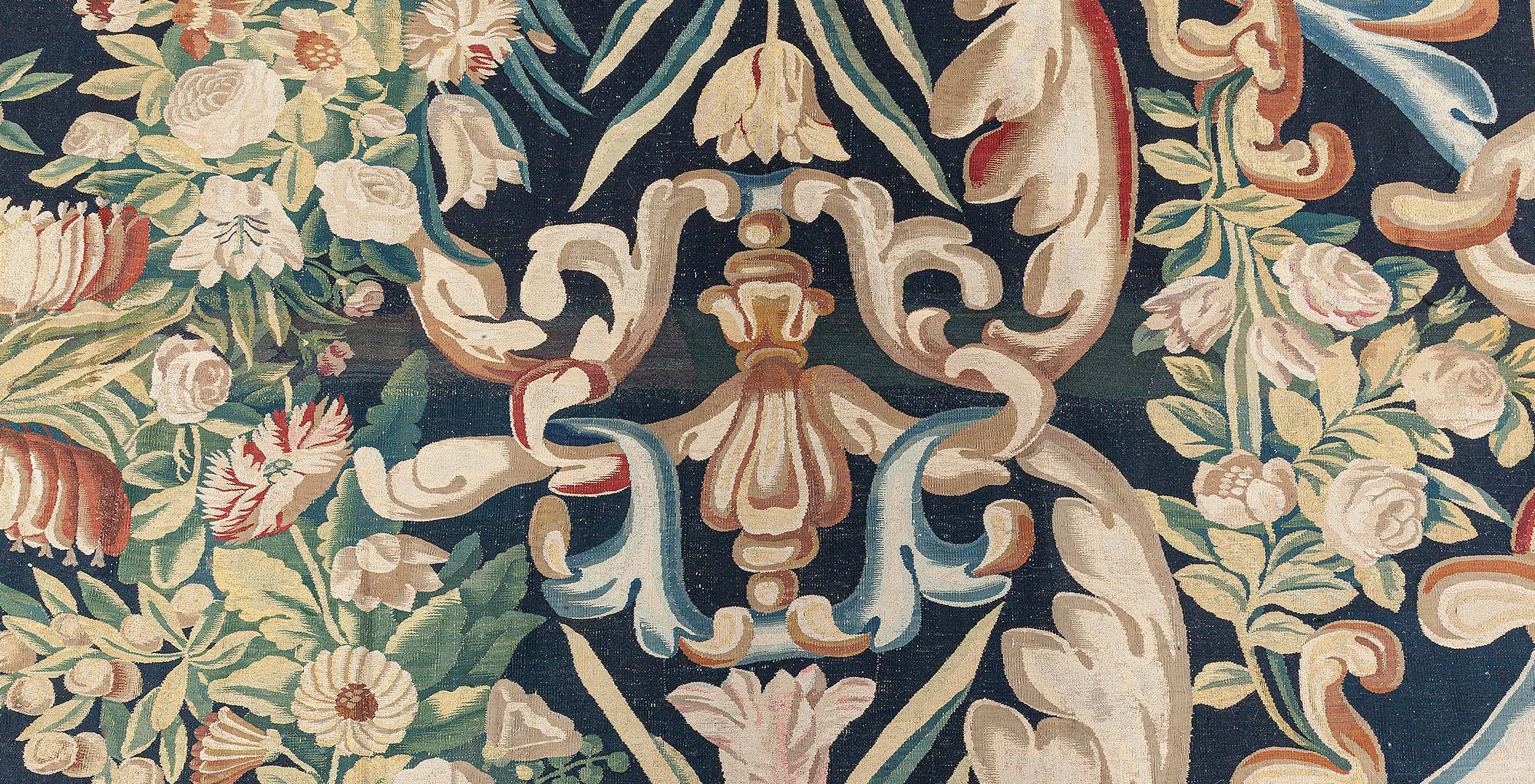Authentic 18th Century Bold, Floral Gobelins Tapestry Authentic 18th Century Bold, Floral Gobelins Tapestry