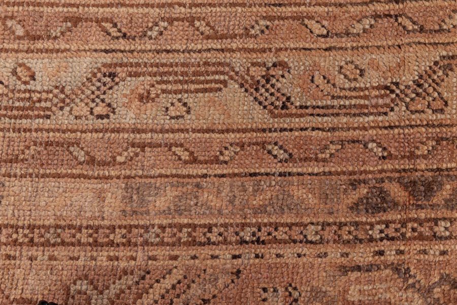 Early 20th Century Oushak Abstract Brown Handmade Wool Rug BB1296