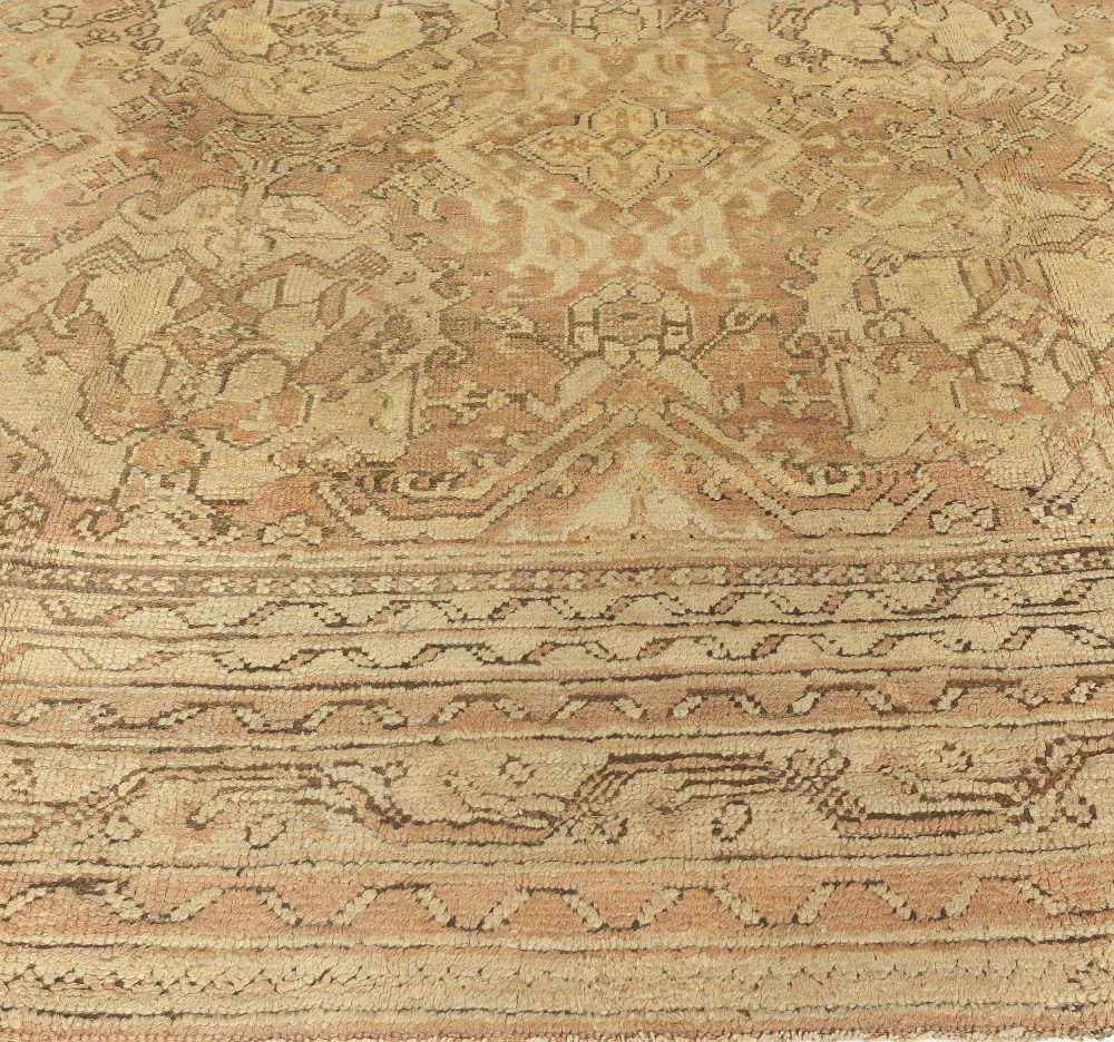 Early 20th Century Oushak Abstract Brown Handmade Wool Rug BB1296