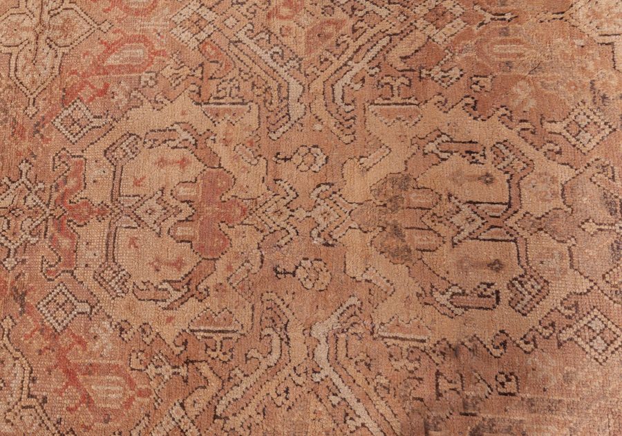 Early 20th Century Oushak Abstract Brown Handmade Wool Rug BB1296