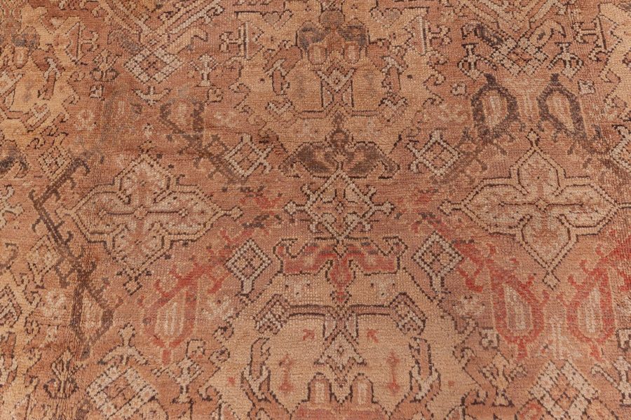 Early 20th Century Oushak Abstract Brown Handmade Wool Rug BB1296