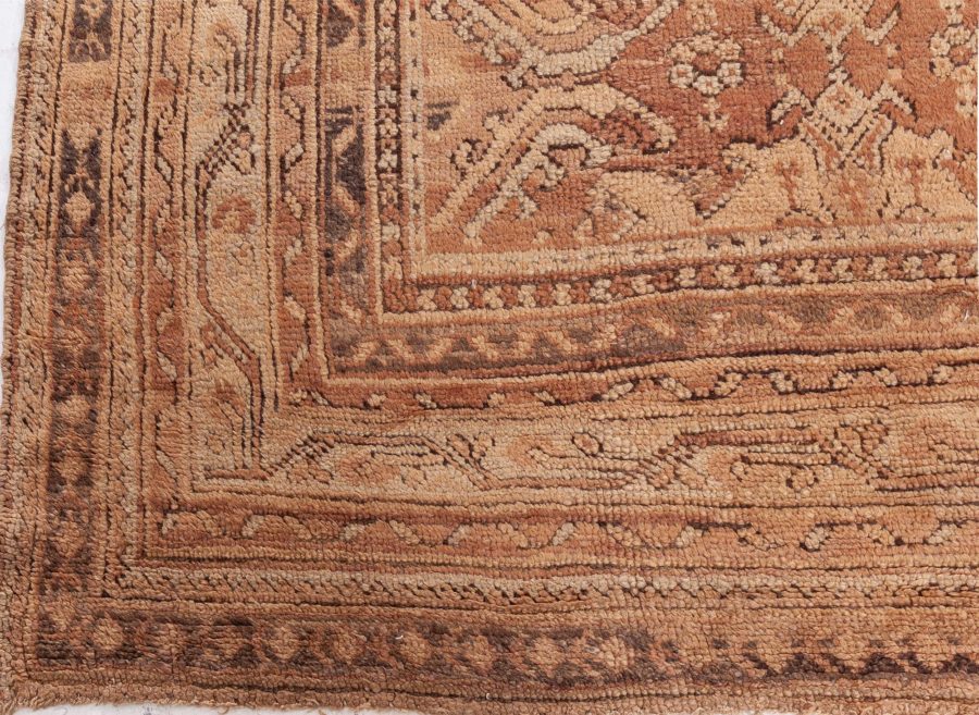 Early 20th Century Oushak Abstract Brown Handmade Wool Rug BB1296
