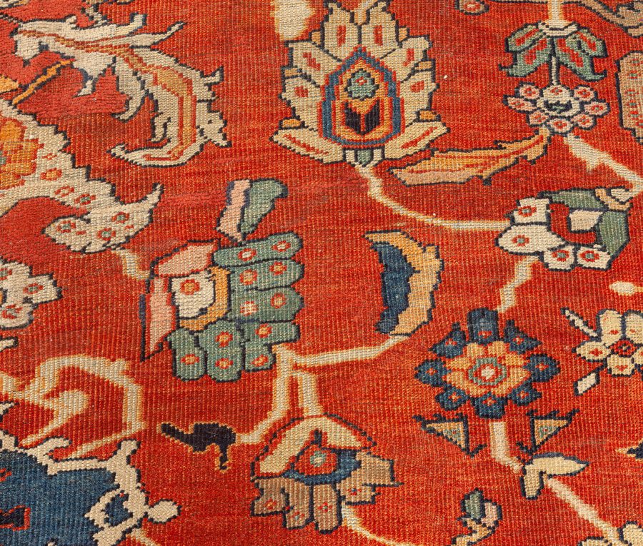 Antique Persian Sultanabad Red Botanic Handmade Wool Rug BB1354