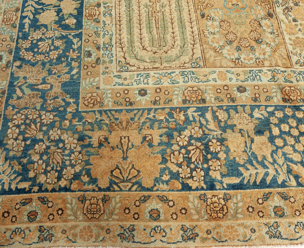 19th Century Persian Tabriz Botanic Handwoven Wool Rug BB1625