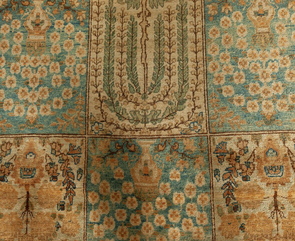 19th Century Persian Tabriz Botanic Handwoven Wool Rug BB1625