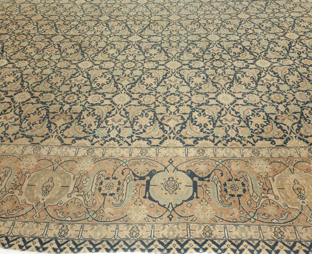 Antique Persian Tabriz Botanic Brown Handmade Carpet BB1702