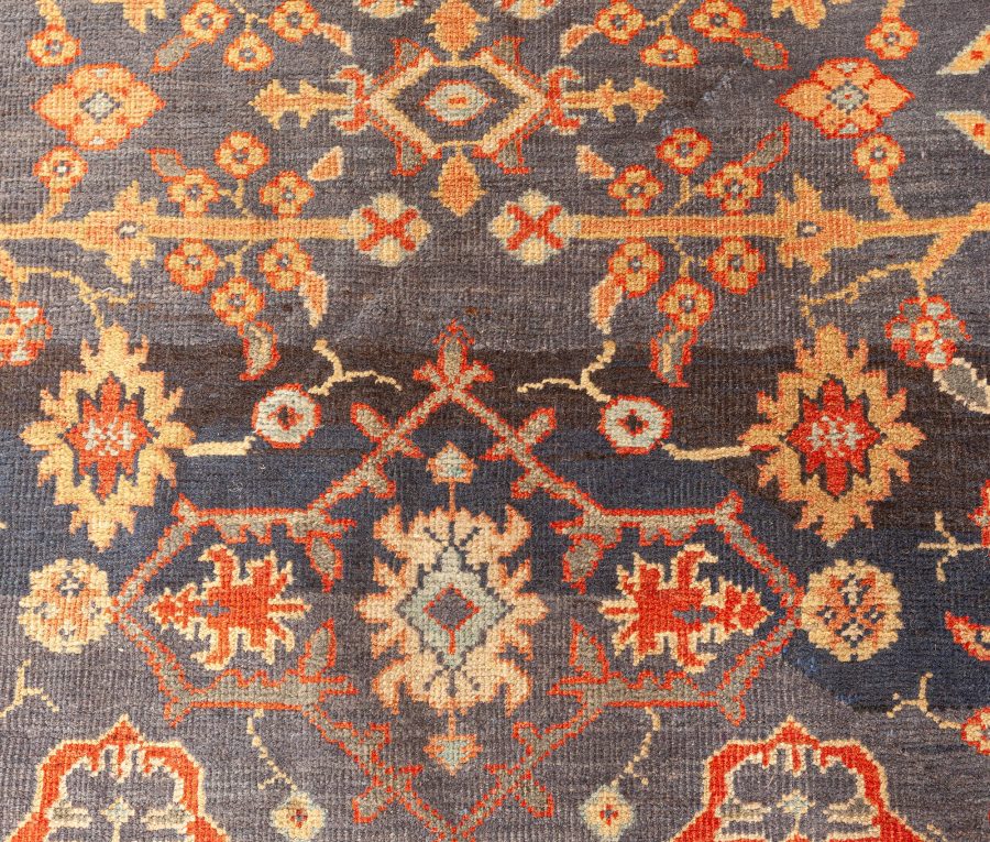 Early 20th Century Persian Sultanabad Blue Botanic Handmade Wool Rug BB1742